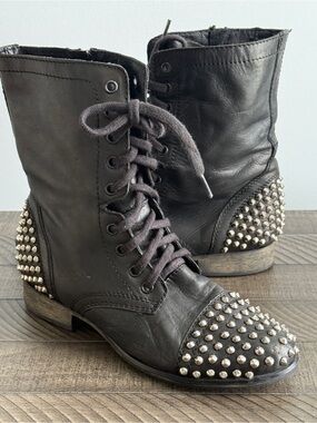 Steve Madden Tarrney Black Leather Combat Boots Grunge Size 8
